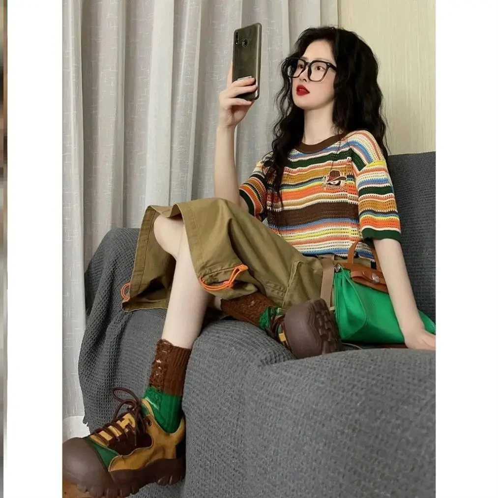 小个子大方得体穿搭夏天多巴胺穿搭套装小个子穿搭一整套撞色条纹