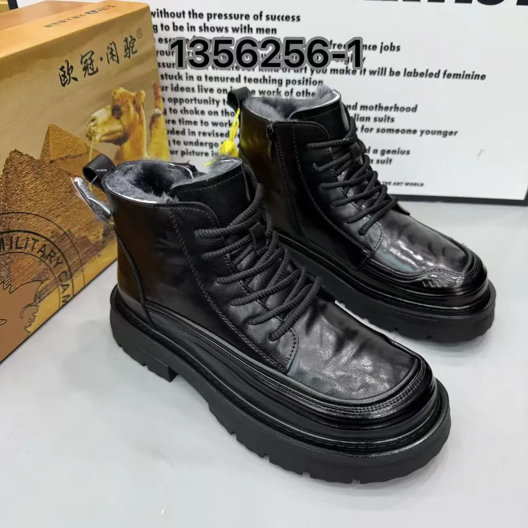 1356256-1男士皮毛一体加绒加厚防滑耐磨英伦风冬季高帮马丁靴