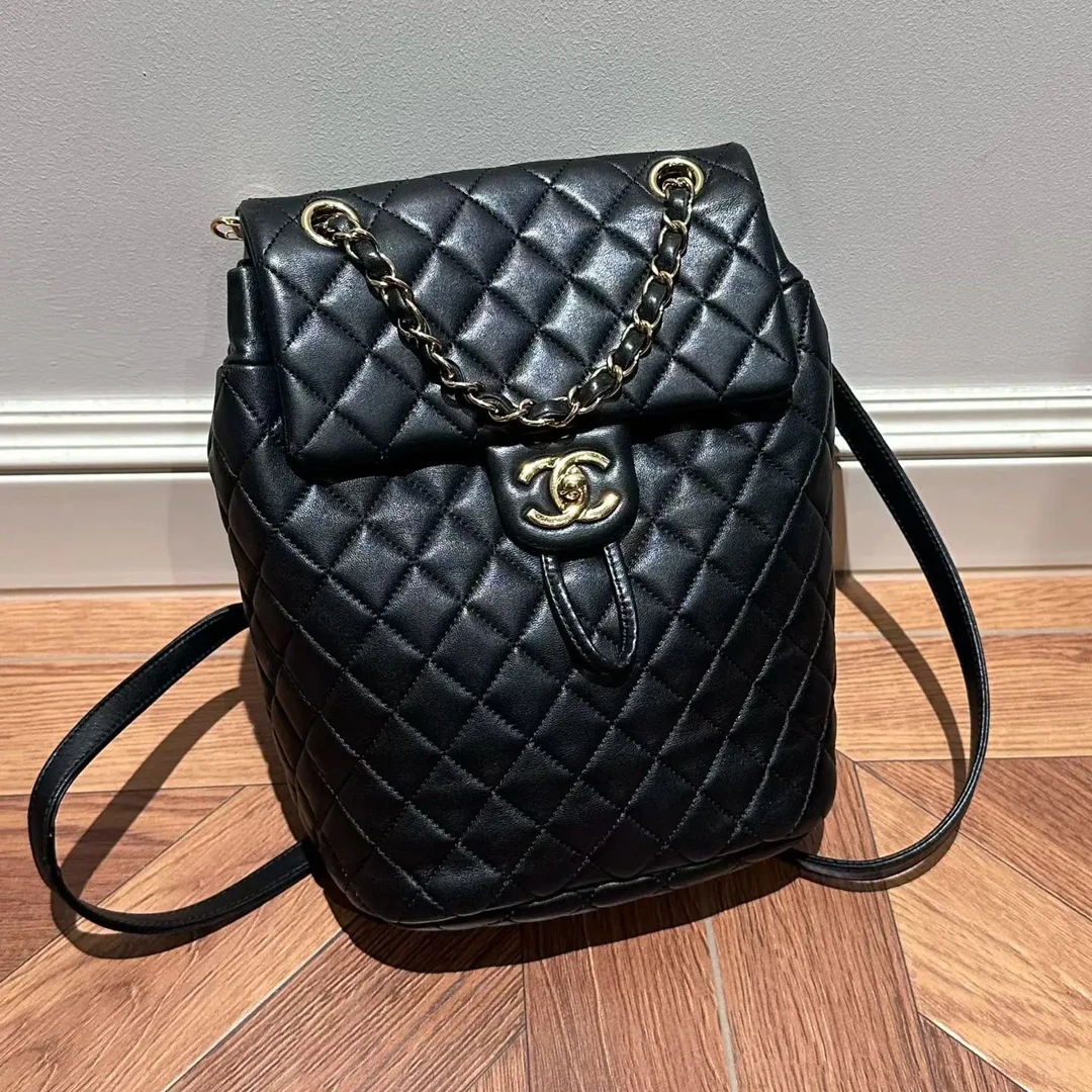 95新 Chanel/香奈儿 黑金山羊皮萨尔斯堡小号 卡标齐 27开