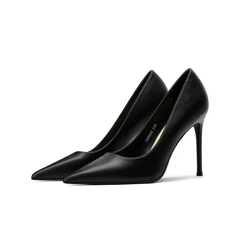 软皮黑色高跟鞋女细跟2025年新款性感百搭不累脚气质名媛工作单鞋