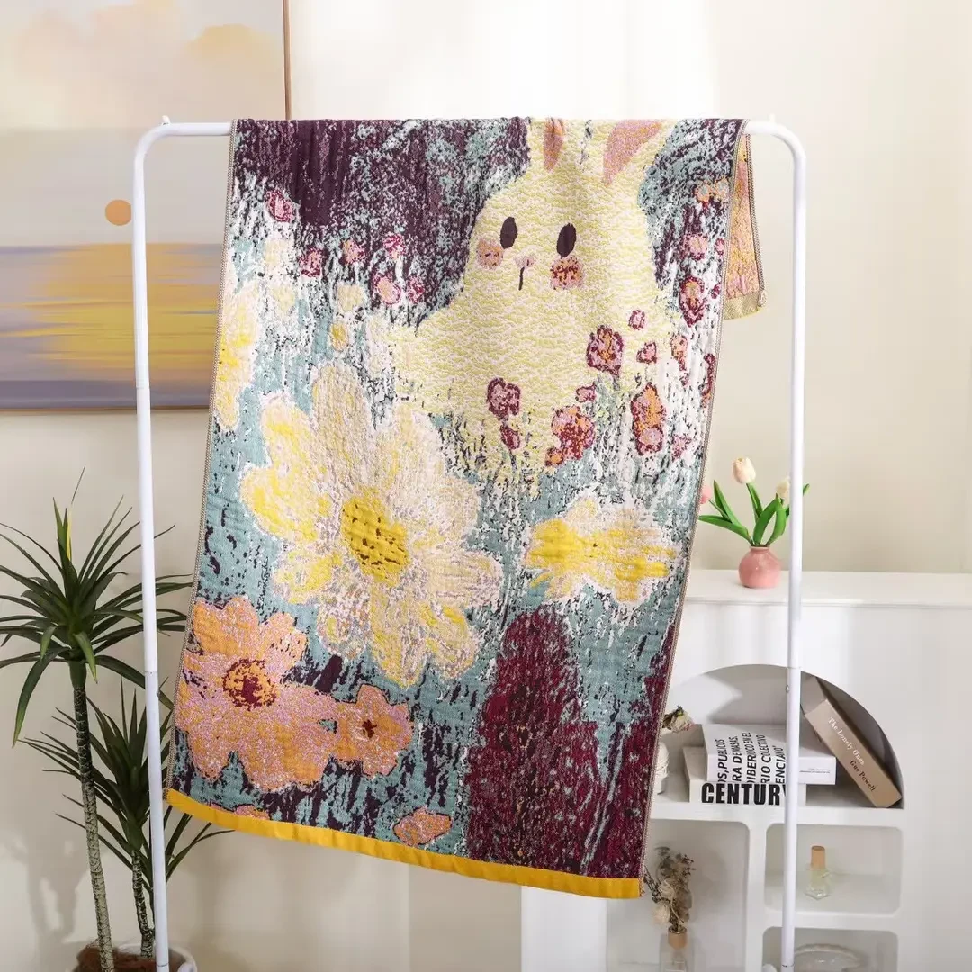 油画风浴巾高颜值棉提花高品质吸水75*150cm