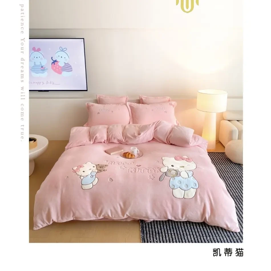 【卡通牛奶绒】全消光儿童保暖贴布绣四件套