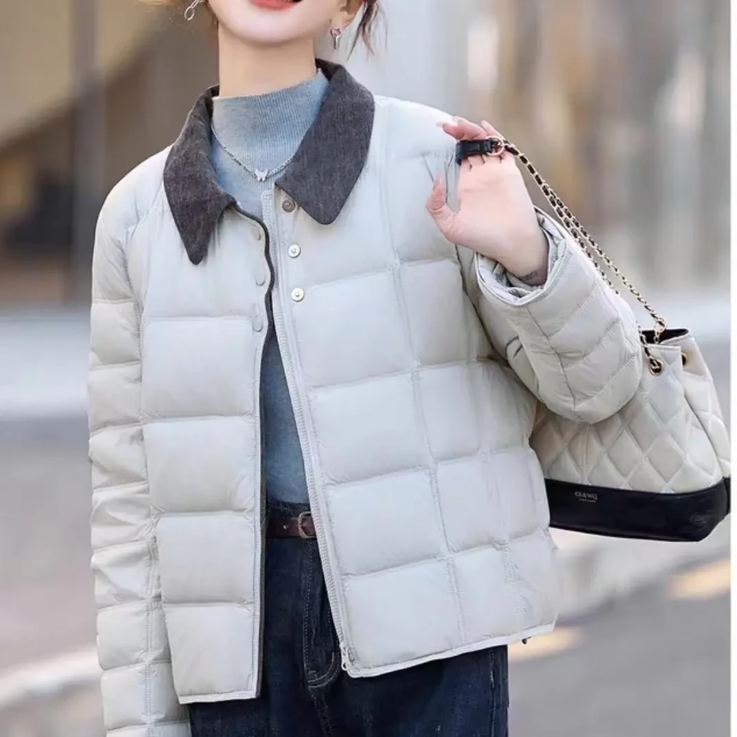 韩版翻领轻薄羽绒外套女冬季新款白鸭绒显瘦百搭短款保暖外套潮