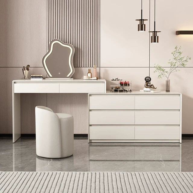 实木烤漆梳妆台卧室现代简约化妆桌斗柜一体化妆台床尾柜白色黑色