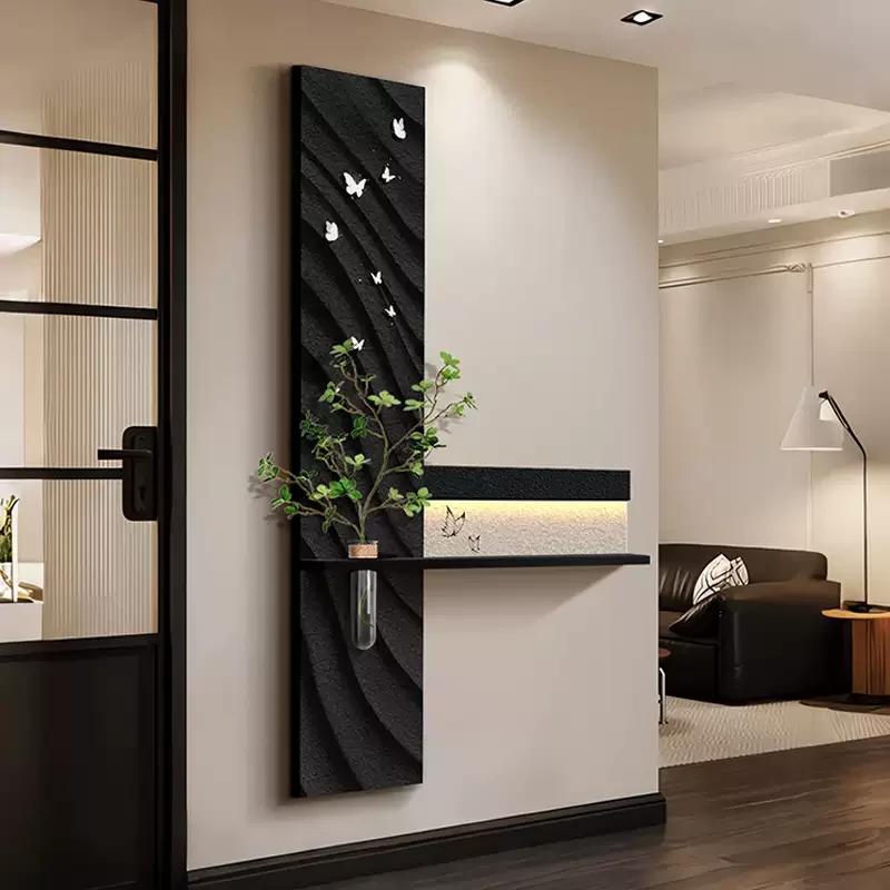 水培绿植玄关装饰画立体砂岩走廊过道尽头挂画现代简约入户门壁画