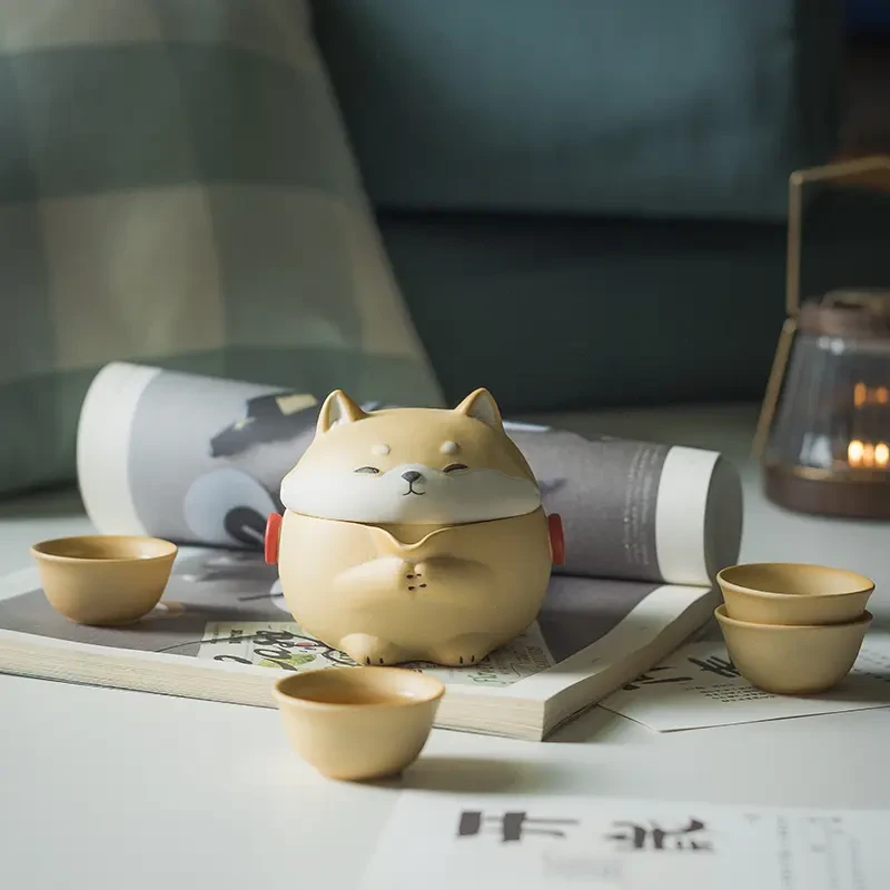 柴犬旅行茶具套装便携式快客杯随身包户外功夫茶杯泡茶壶H349
