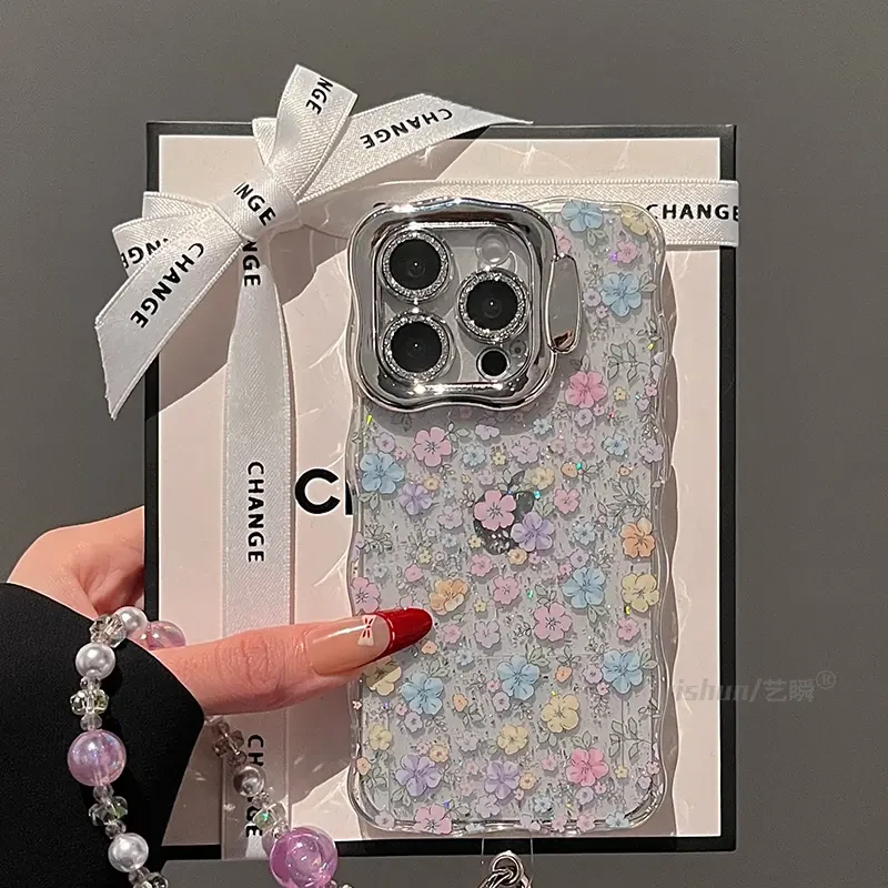 透明闪粉满屏彩色花朵14适用苹果16ProMax手机壳新款iPhone15Pro