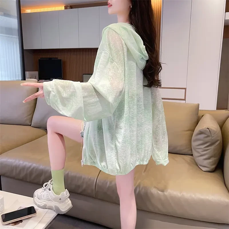 冰丝纳米丝防晒衣夏季渐变扎染宽松透气薄开衫连帽外套女孕妇装