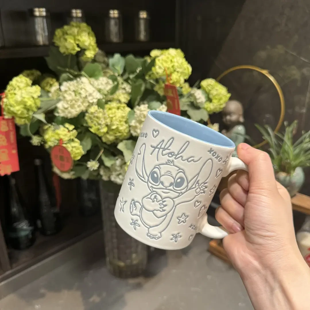 可爱史迪仔卡通马克杯陶瓷杯手柄款家用ins牛奶杯对杯无盖款Q