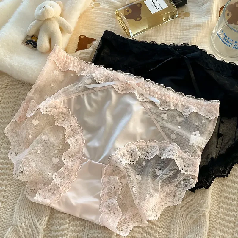 新款大码女士内裤法式ins纯欲风女无痕中腰透气半透明性感三角裤