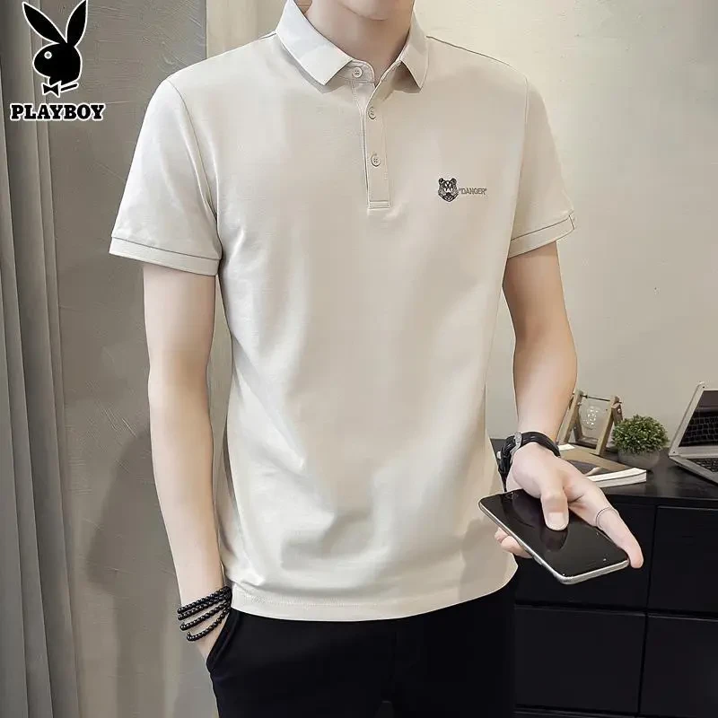 花花公子男T短袖衣服2025新款男士夏季韩版时尚透气半袖Polo衫T恤