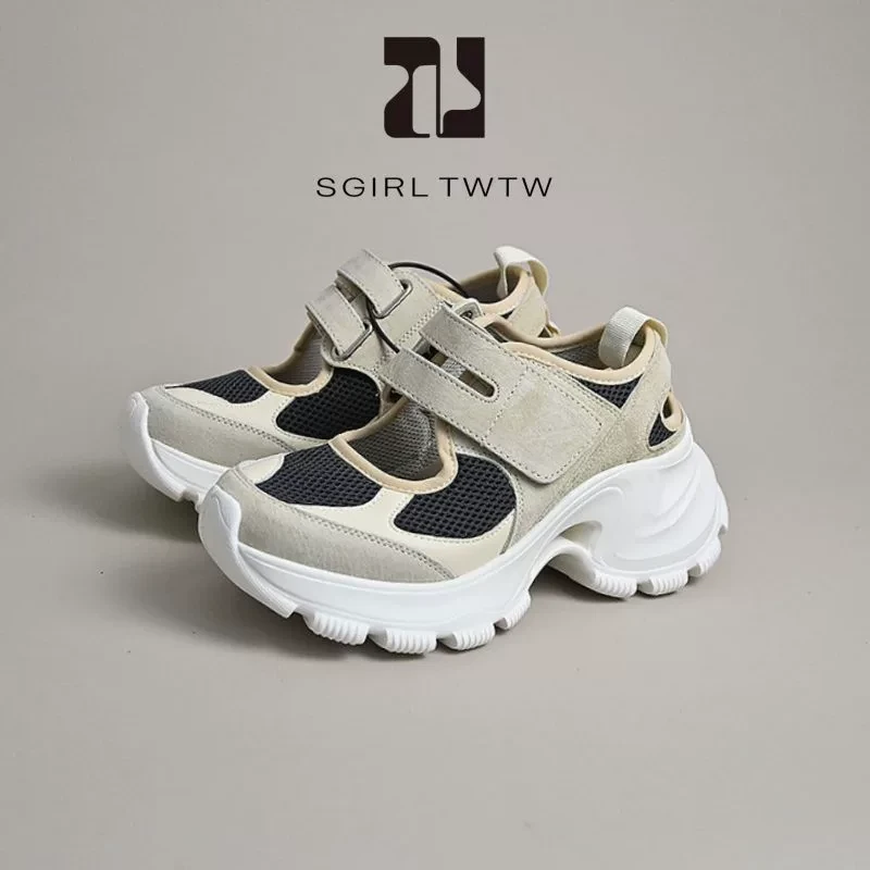 SGIRL 网面镂空厚底老爹鞋女2025夏季新款魔术贴百搭户外溯溪凉鞋