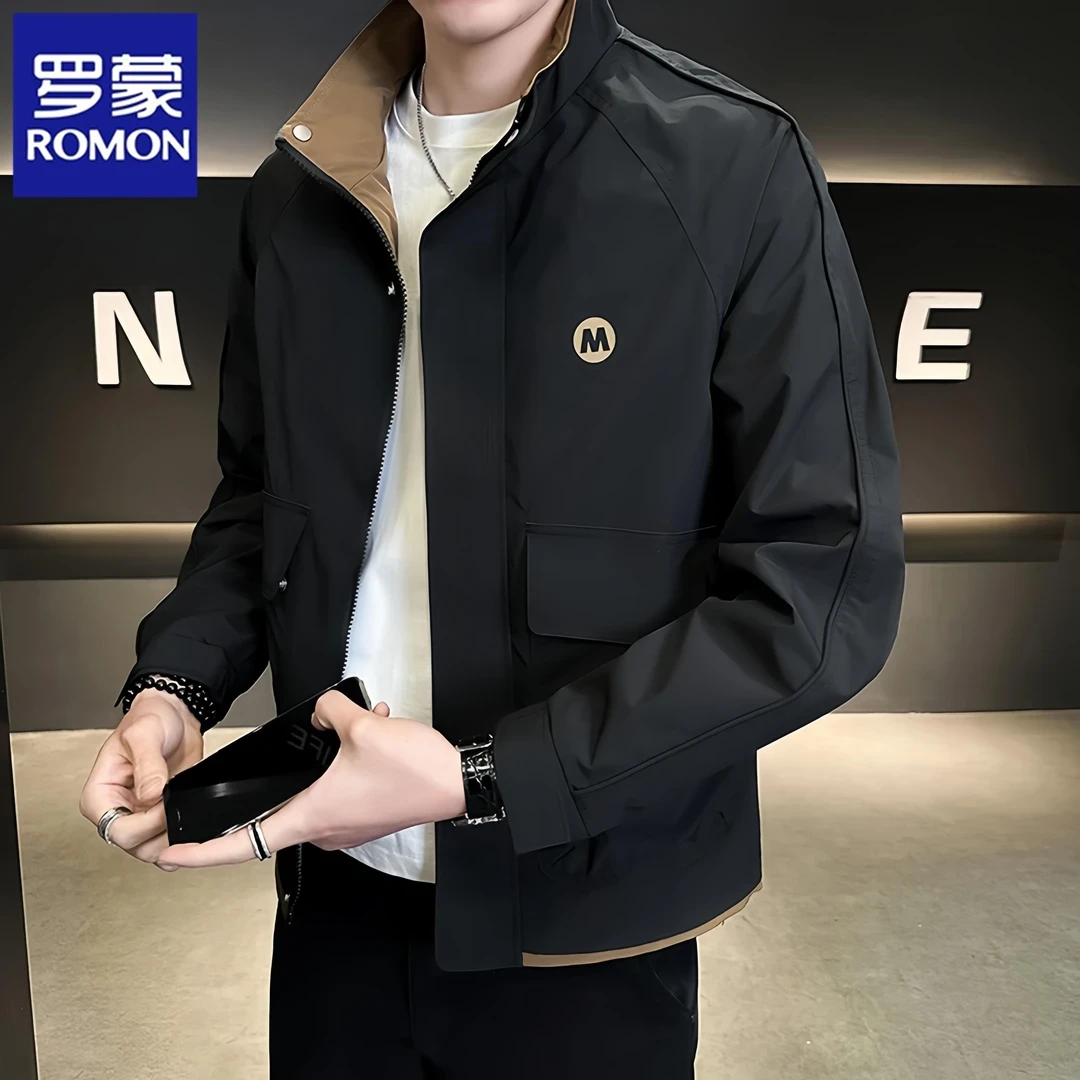 Romon/罗蒙春秋新款爆款休闲男士立领外套百搭潮流工装夹克上衣服