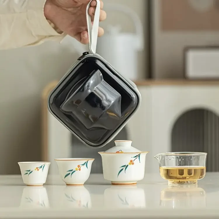 枇杷盖碗两杯加公道杯加包旅行茶具套装H280