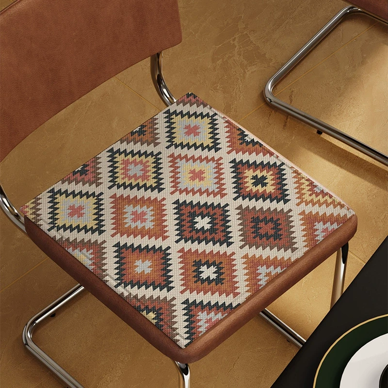 高级感民族风夏季冰丝坐垫办公椅垫电脑转椅座垫餐厅透气凉感垫