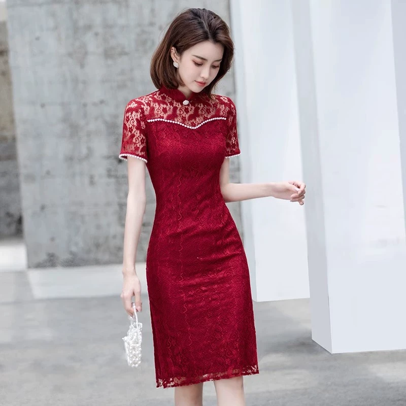 2025网红爆款喜婆婆夏季优雅高级感蕾丝婚宴礼服修身显瘦敬酒服