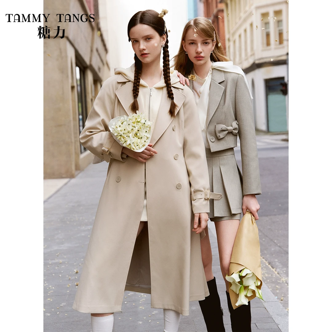 【若谷专属】糖力中长款法式收腰风衣外套女TWRQW51313