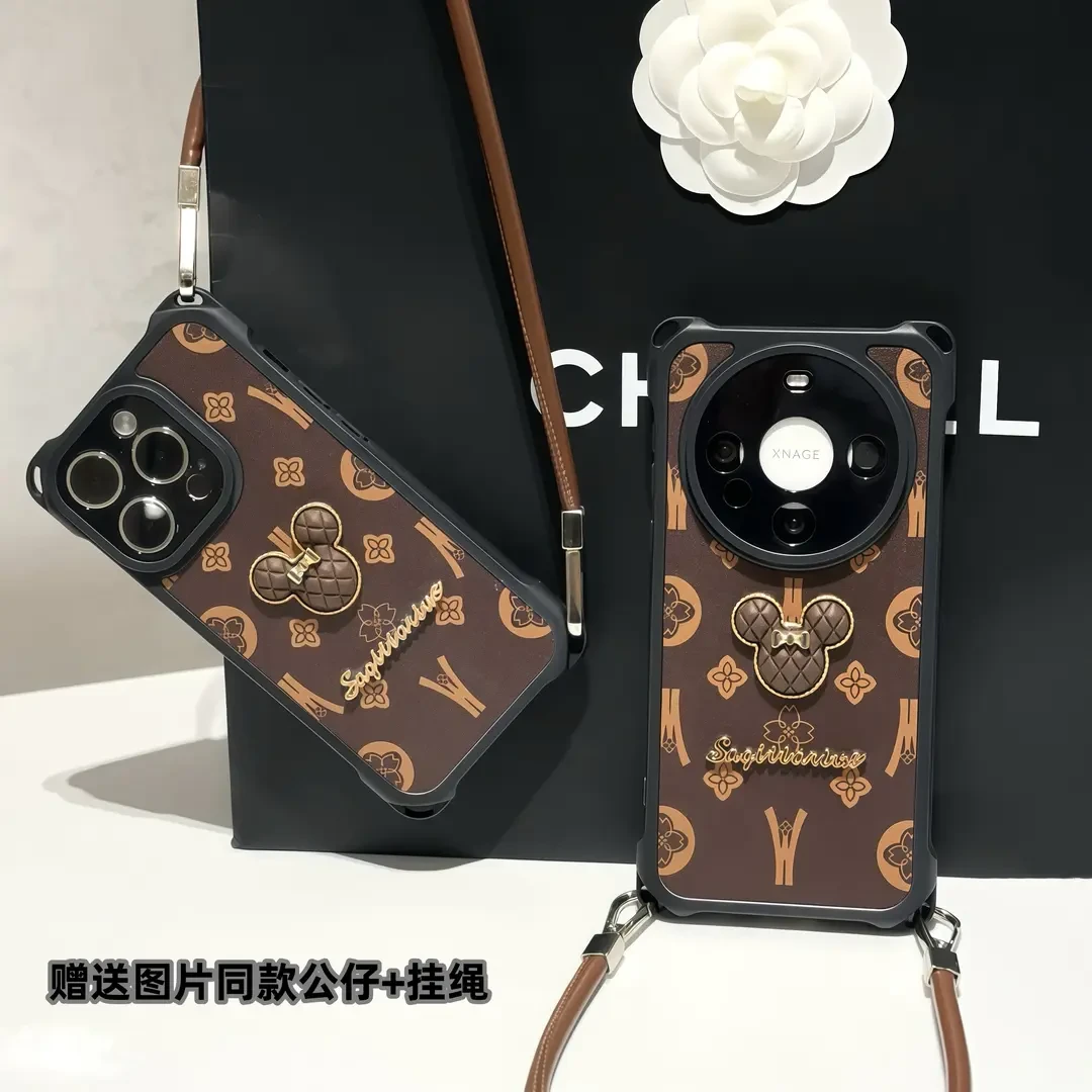 轻奢复古米奇挂绳适用iPhone苹果16手机壳华为p70vivoppo小米15套