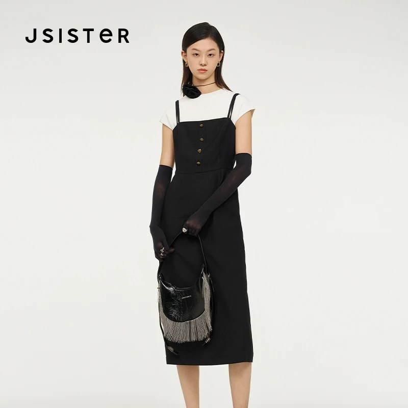 jsister 夏装新款 JS女装时尚黑白吊带裙套装 S423116380