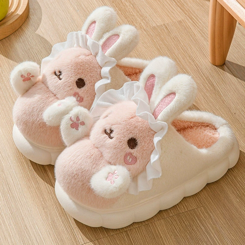 可爱小兔棉拖鞋秋冬季2025新款室内居家保暖毛绒踩屎感棉拖鞋TXW