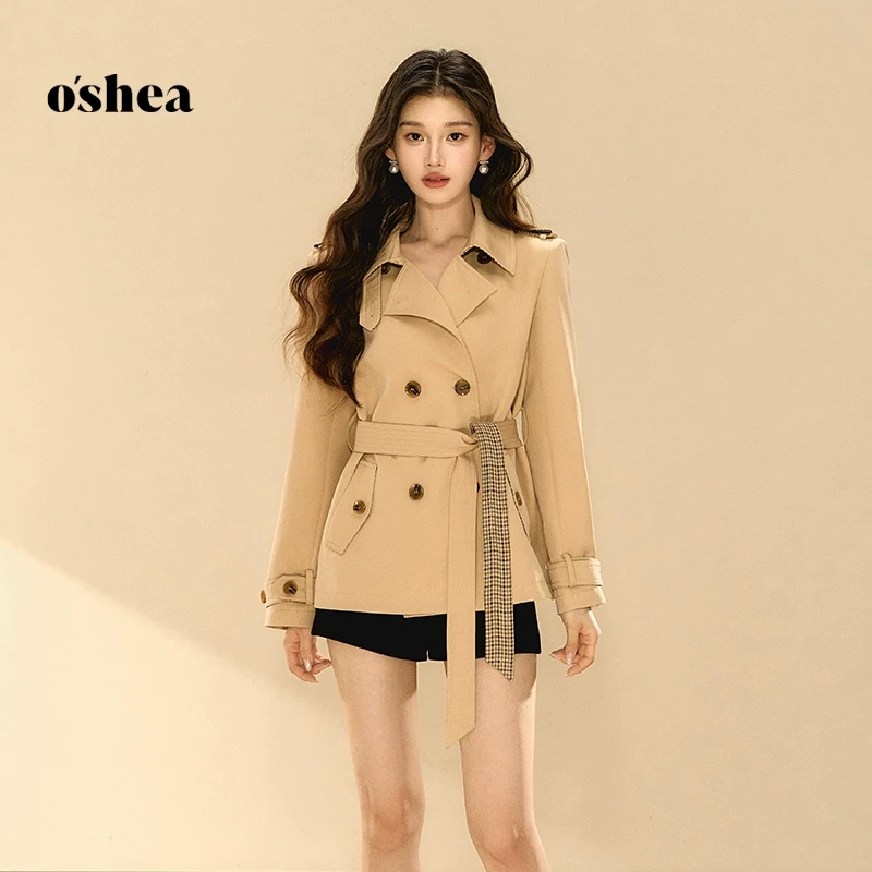 oshea【官方专享】流行卡其色风衣外套女2025新款双排扣英伦风风衣