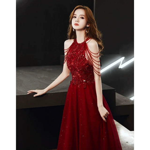 敬酒服新娘2025新款结婚酒红色挂脖性感高级感晚礼服女高端纱裙