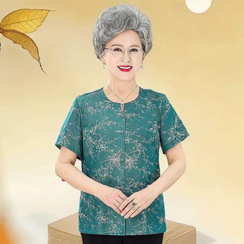 F566中老年女装妈妈装阔太太气质大码夏季半袖薄款宽松老人老年人
