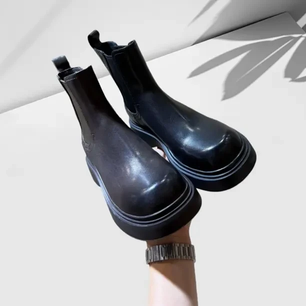 【高端原创欧货】966-6胎牛真皮切尔西靴厚底百搭秋冬短靴