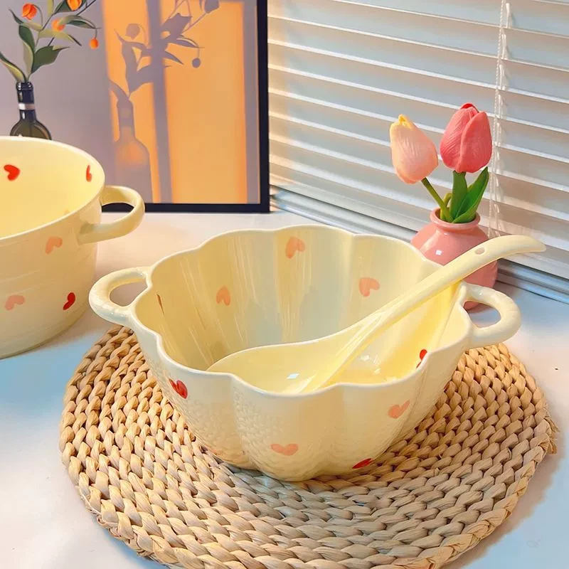 双耳汤碗陶瓷面碗家用少女心大容量泡面ins风大碗螺蛳粉碗微瑕