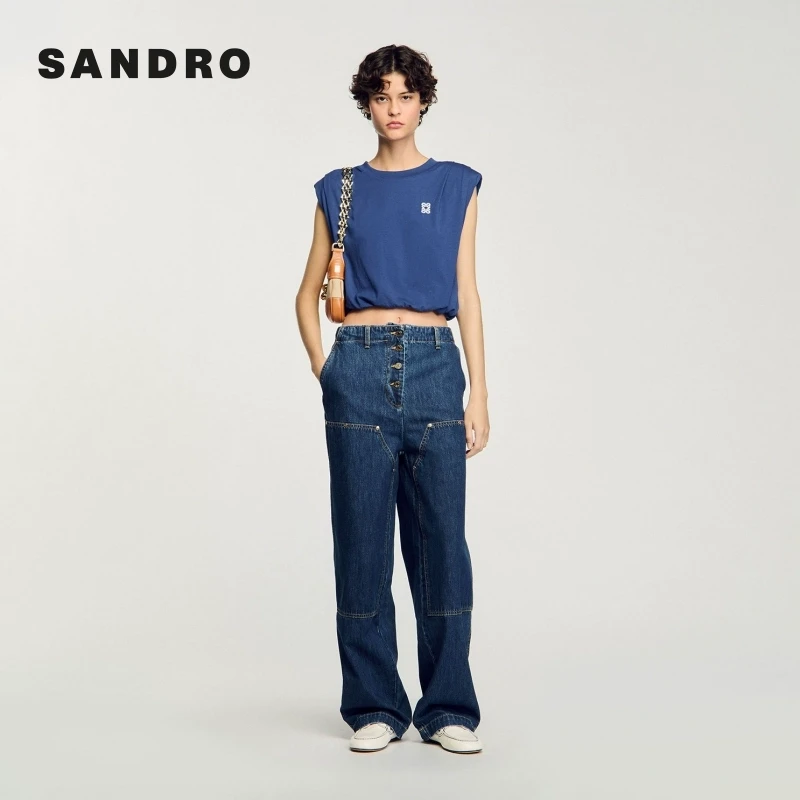 商场同款|SANDRO2025秋冬新款女装字母无袖针织T恤衫SFPTS01601