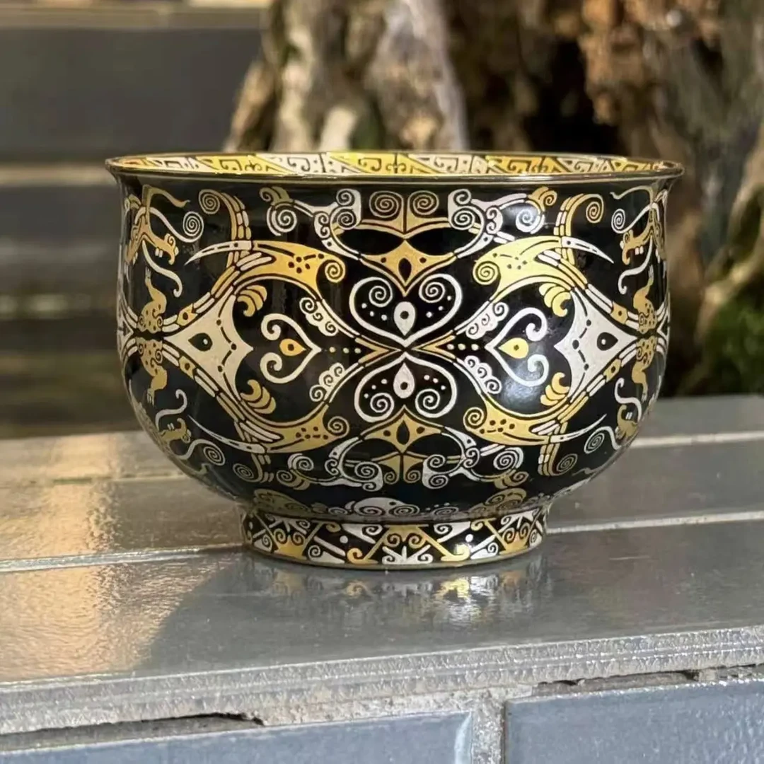 溢珍堂乌金釉青铜纹大炉式杯