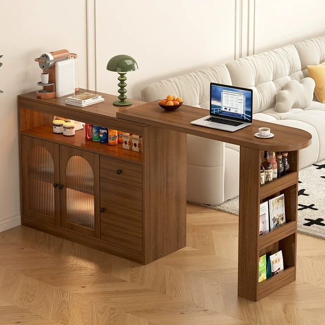 可伸缩吧台桌餐边柜一体家用客厅玄关隔断小户型阳台靠墙沙发边柜