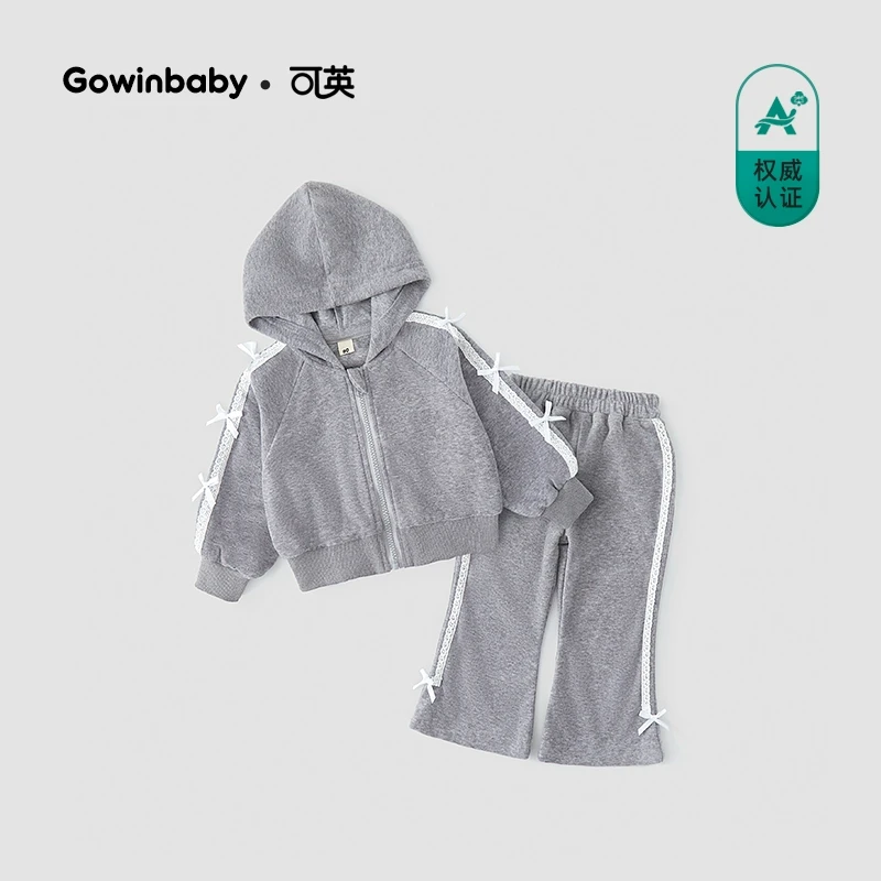 可英女童卫衣套装蕾丝2025春秋女孩甜美春装女宝蝴蝶结休闲两件套