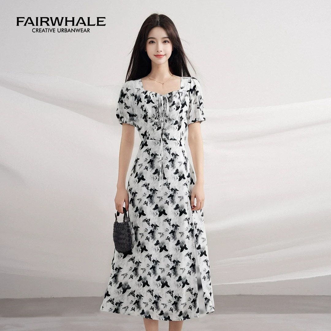 马克华菲女装法式慵懒风舒适高级感短袖连衣裙夏季时尚百搭裙子