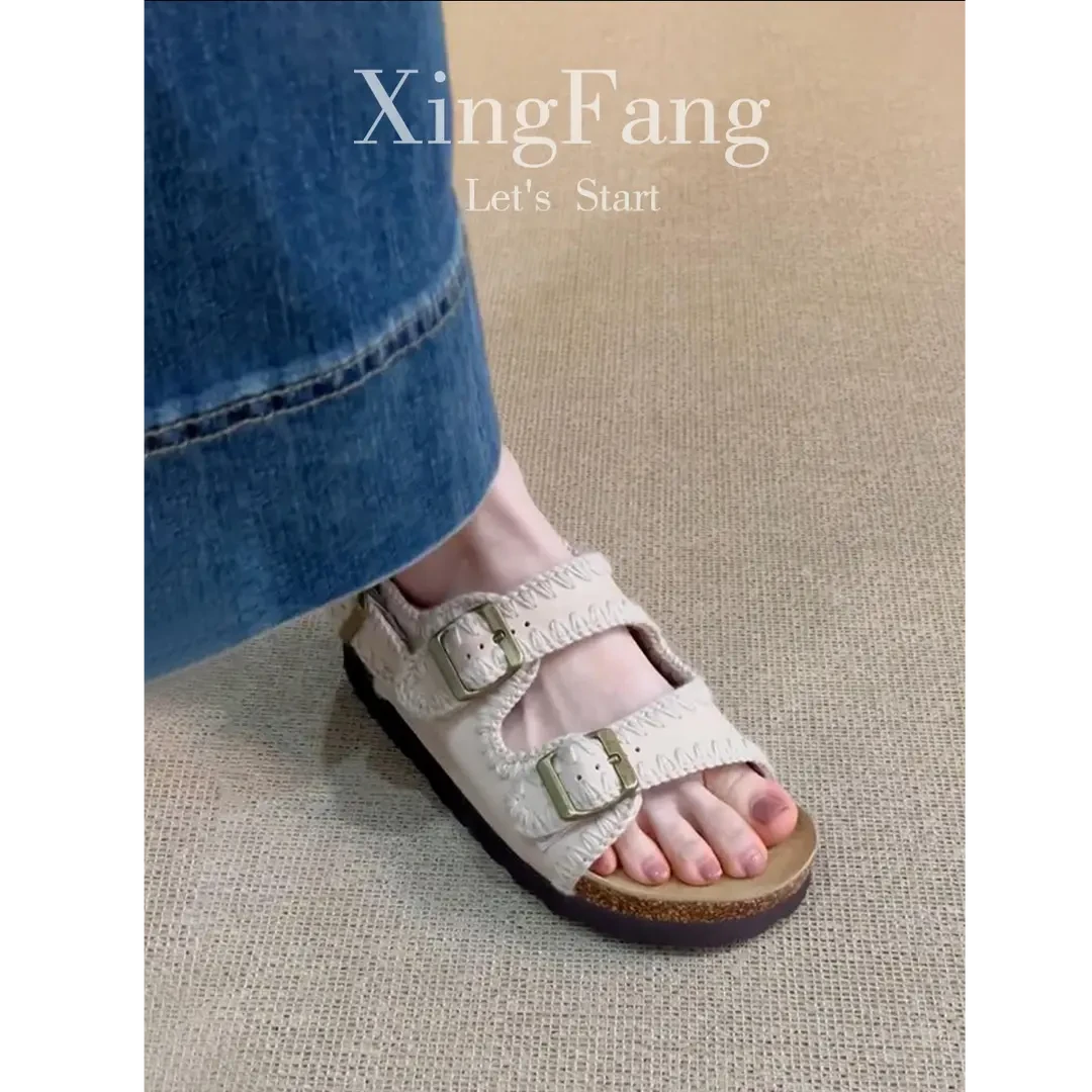 自留版~厚底露趾勃肯凉鞋女夏2025新款平底百搭外穿配裙子罗马鞋