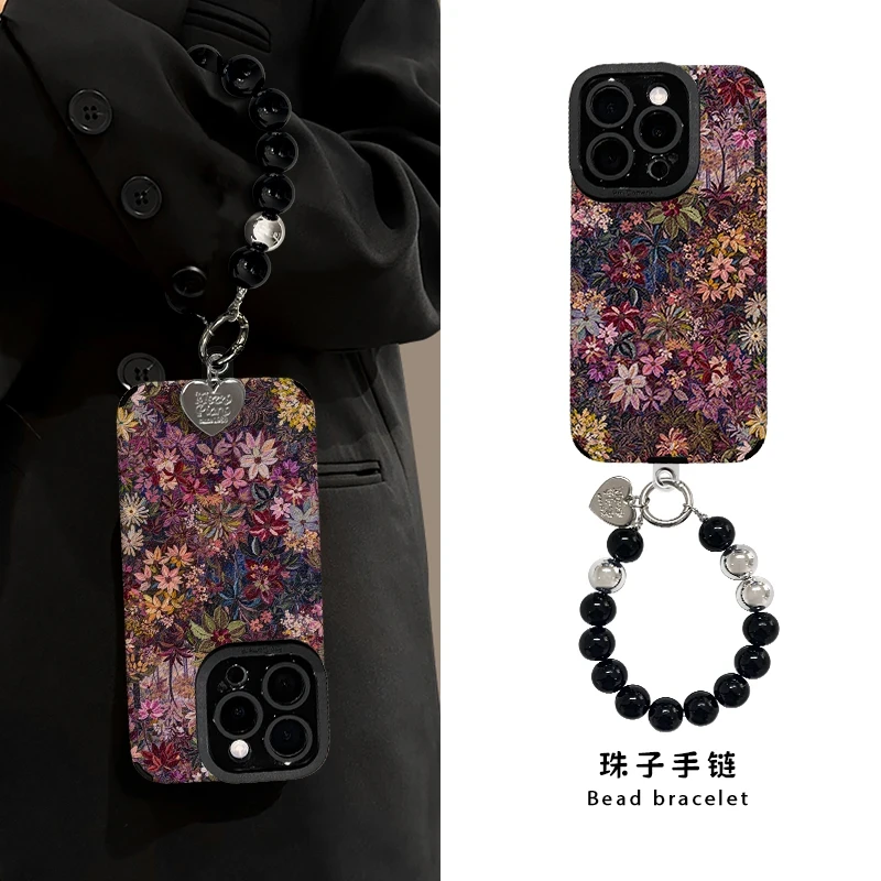 油画花丛适用于苹果17华为vivo/oppo小米iPhone16瞳眼羊皮手机壳