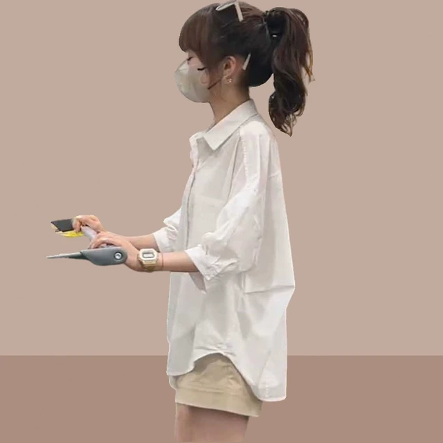 大码女装2025夏装新款女士短袖衬衫遮肚子上衣雪纺衬衣胖mm显瘦