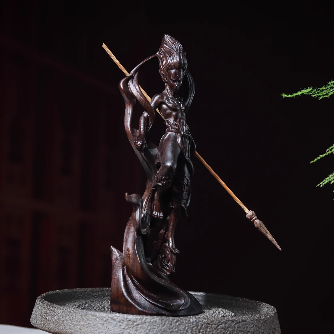 木雕魔神哪吒三太子摆件卡通人物家居办公室摆件送礼造景装饰工艺
