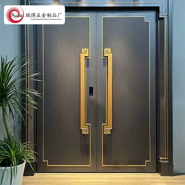 中式大门仿古铜实木门玻璃门拉手现代简约中式轻奢金色实心把手铝