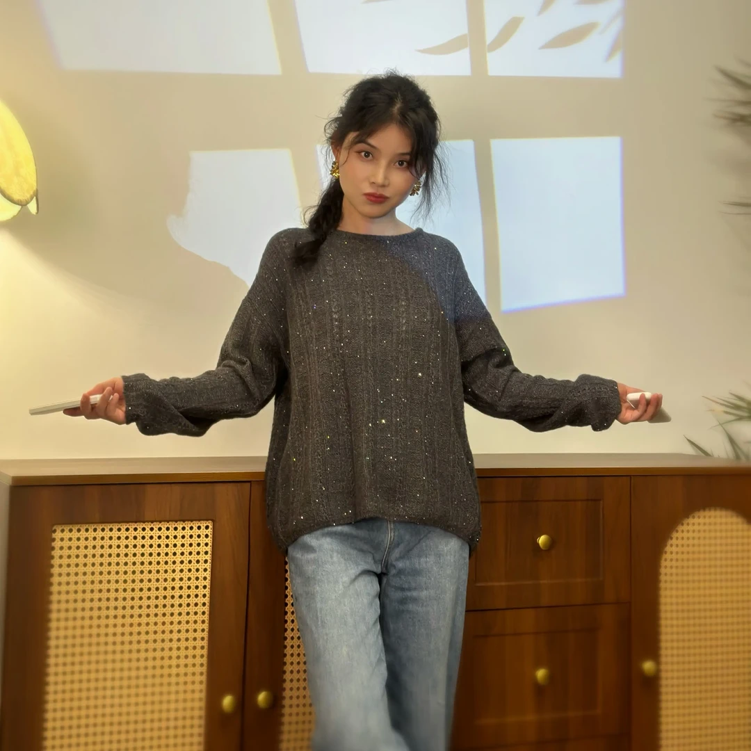 圆领女常规针织常规款羊毛衫时尚韩版绒衫休闲百搭宽松