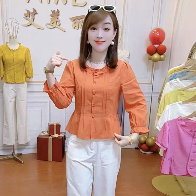 长袖衬衫女2025秋季新款时髦洋气木耳花边显瘦遮肚子气质百搭上衣