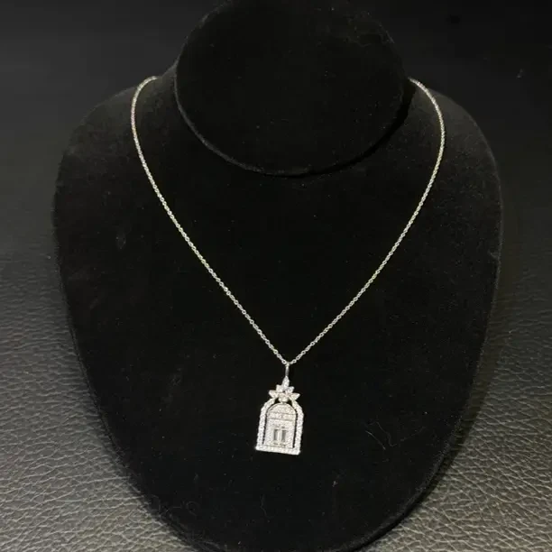 合金吊坠 POVILLON 轻奢满钻幸福拱形建筑项链 X8840