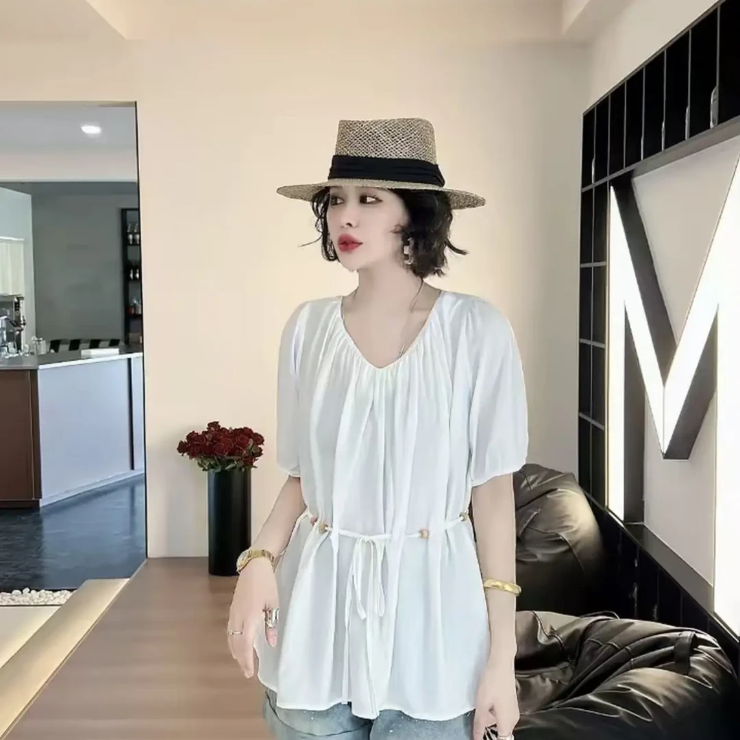 【董咚咚】夏季新款大码短袖衬衫宽松版时尚气质收腰显瘦300斤