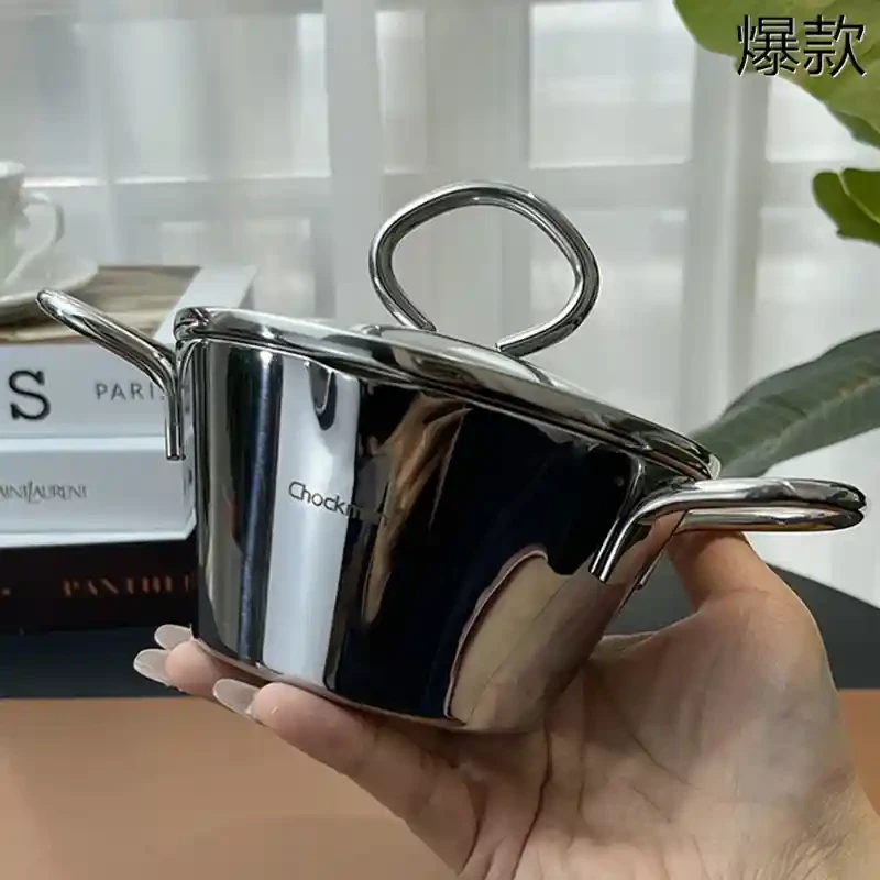加厚18/10不锈钢小奶锅热奶油炸花椒锅304双耳副食品锅蒸蛋热油13