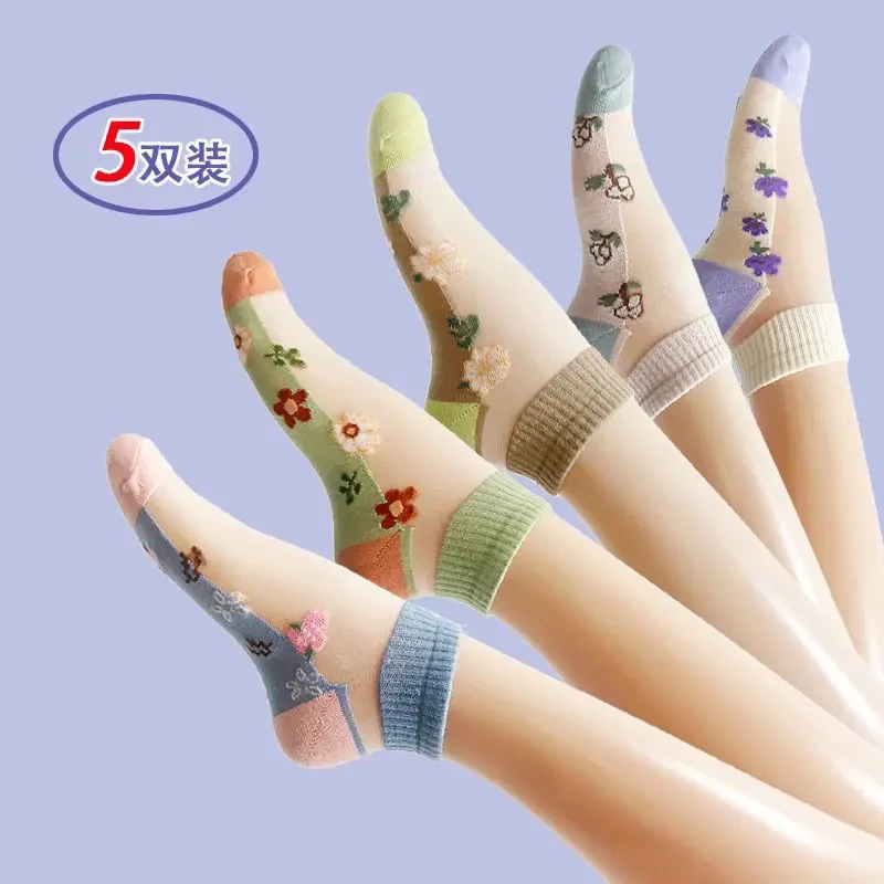 夏季冰丝袜子女短筒水晶袜玻璃丝短袜绣花卡丝船袜超薄透气防勾丝