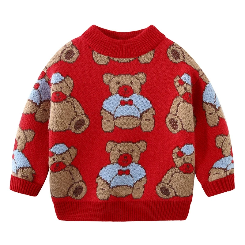 男童半高领毛衣冬季韩版儿童红色毛线衣加绒加厚宝宝保暖上衣8867