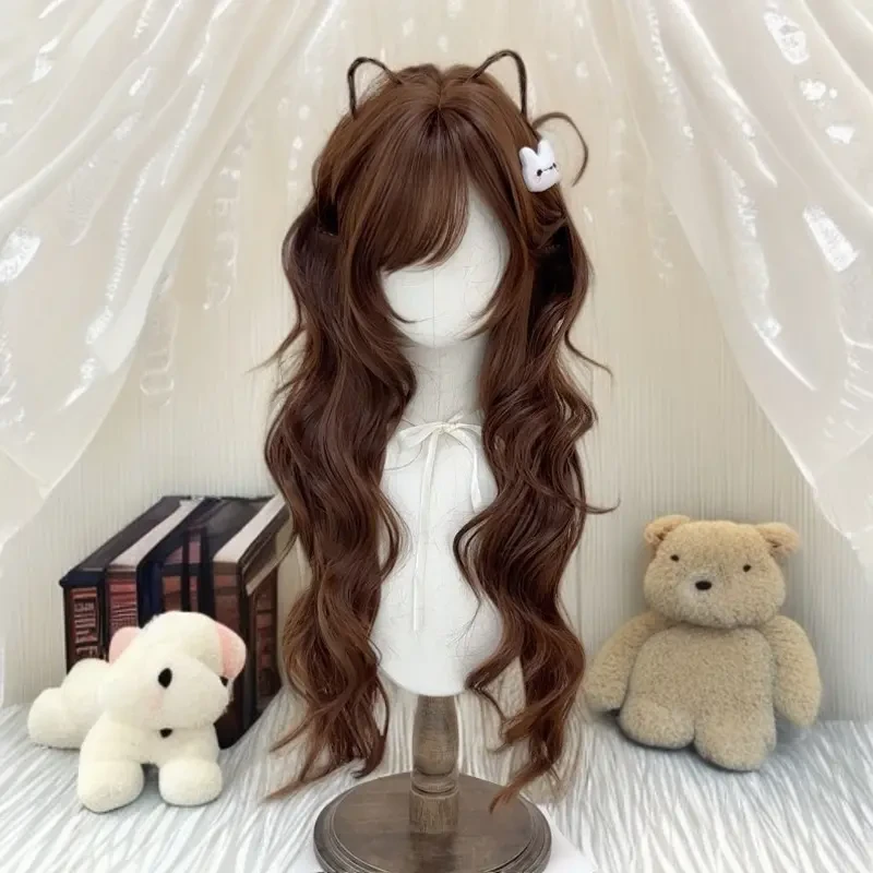 日系古早风格巧克力色长卷发自然蓬松日常甜美Lolita仿真整顶发套