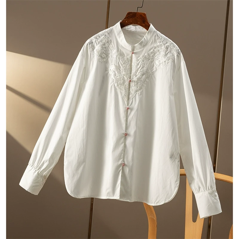 春天家 惊艳白月光 新中式云肩刺绣小立领长袖衬衫女7U47