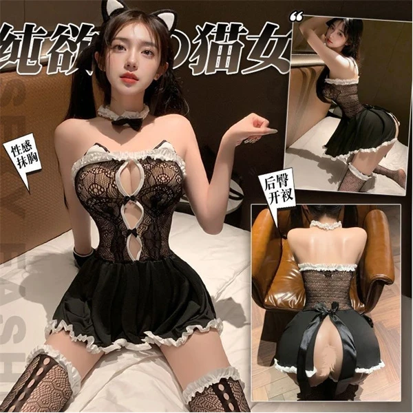 a117性感连体黑色修身网红猫咪甜美轻奢吊带迷人睡裙