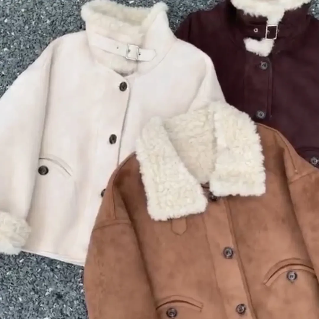 衣凡806加厚款女翻领冬季皮毛一体外套韩版